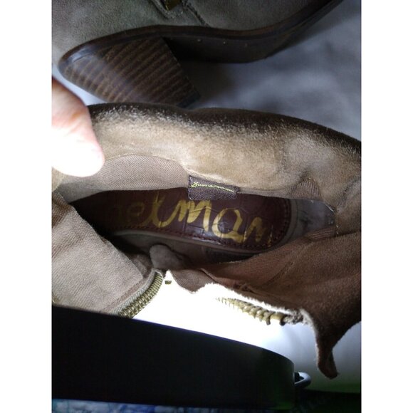 Sam Edelman WOMEN'S Size 7 US Tan Suede Louie Fringe Ankle Boots Stacked Heel - Picture 10 of 12